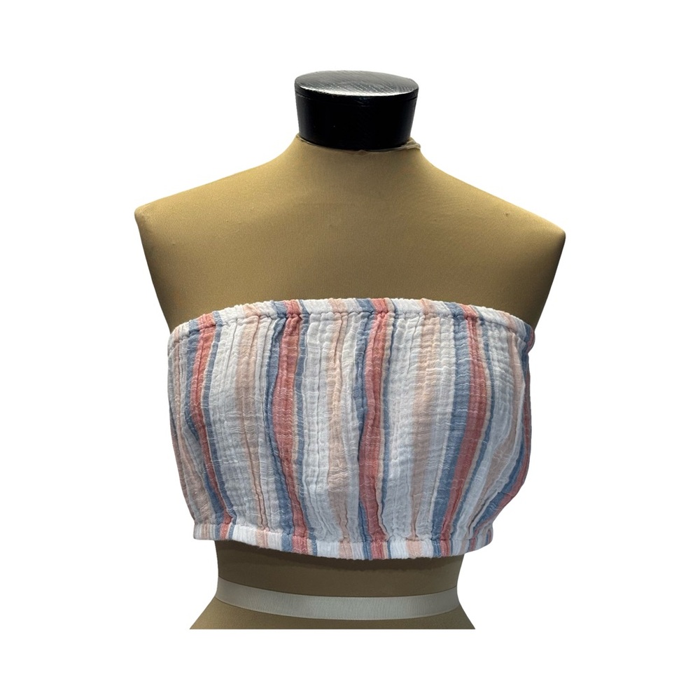 American Eagle Womens Striped Cotton Gauzy Cropped Tube Top Size L NWOT
